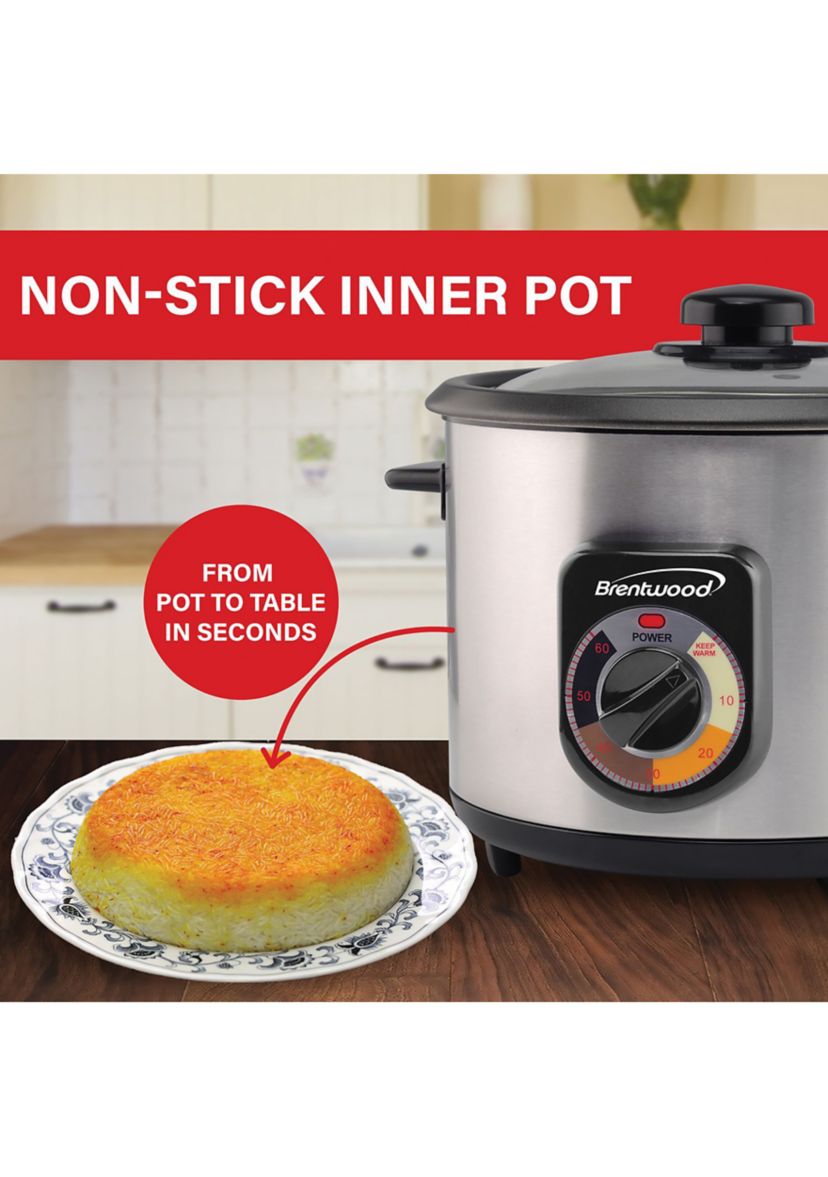 10-Cup Uncooked/20-Cup Cooked 700-Watt Stainless Steel Crunchy Persian Rice Cooker with Lid