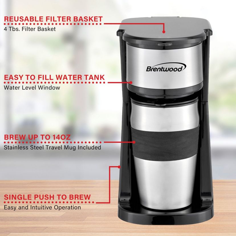 700-Watt Portable Single-Serve Coffee Maker with 14-Oz. Travel Mug