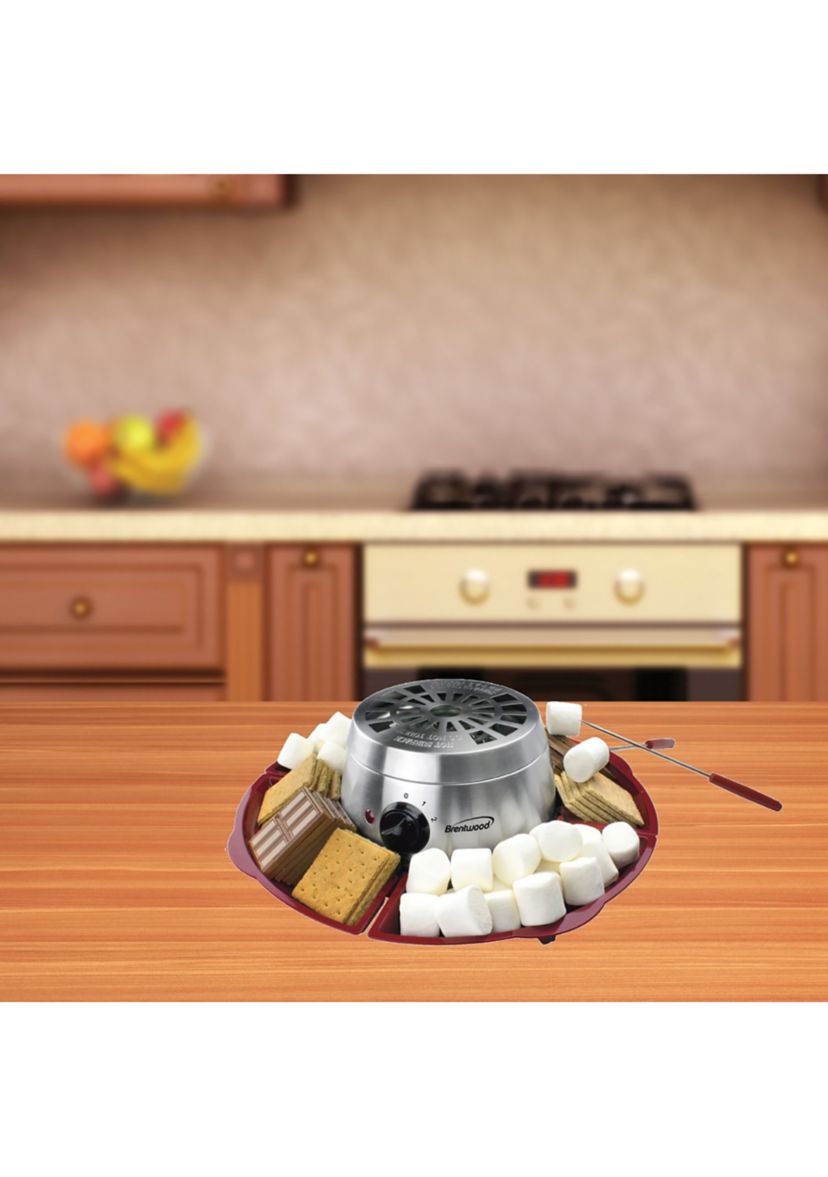Indoor Electric Stainless Steel S’mores Maker with 4 Trays and 4 Roasting Forks