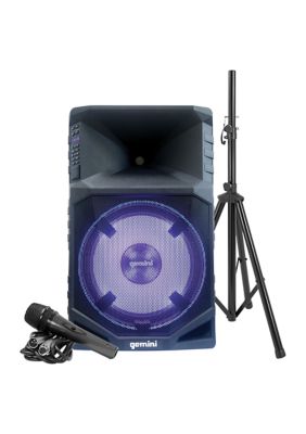 Gemini 15-Inch Portable Water-Resistant Wireless Bluetooth Party System With Speaker Stand And Microphone