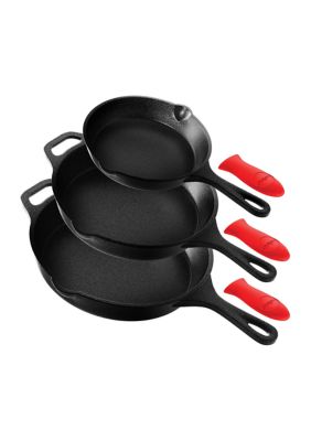 NutriChef 3-Piece Pre-Seasoned Cast Iron Skillet Pans, Black