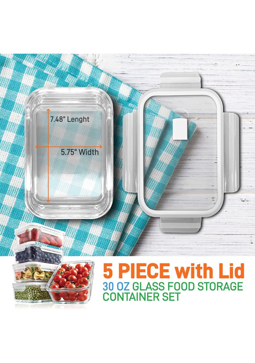 10-Piece Stackable Borosilicate Glass Food Storage Containers Set