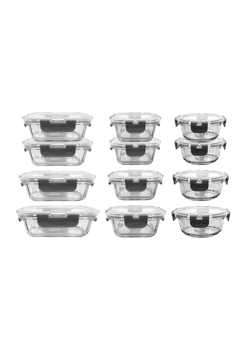 24-Piece Stackable Borosilicate Glass Food Storage Containers Set (Gray)