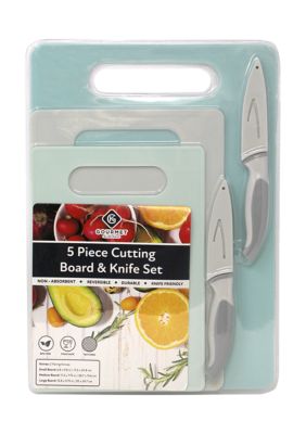 Gourmet Kitchen 5 Piece Cutting Board and Knife Set