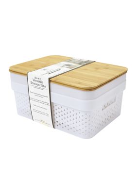 Heritage Set Of 2 Perforated Plastic Bins With Bamboo Lids Belk