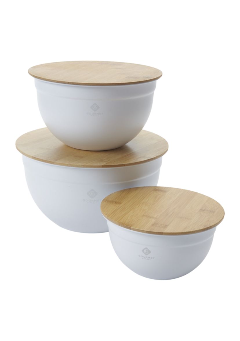 Powder Coated Mixing Bowl with Bamboo Lid - 3 Piece Set 