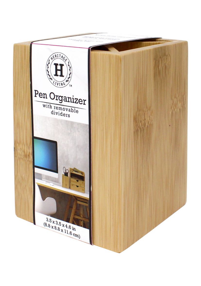  Bamboo Pen Organizer with Removable Dividers 