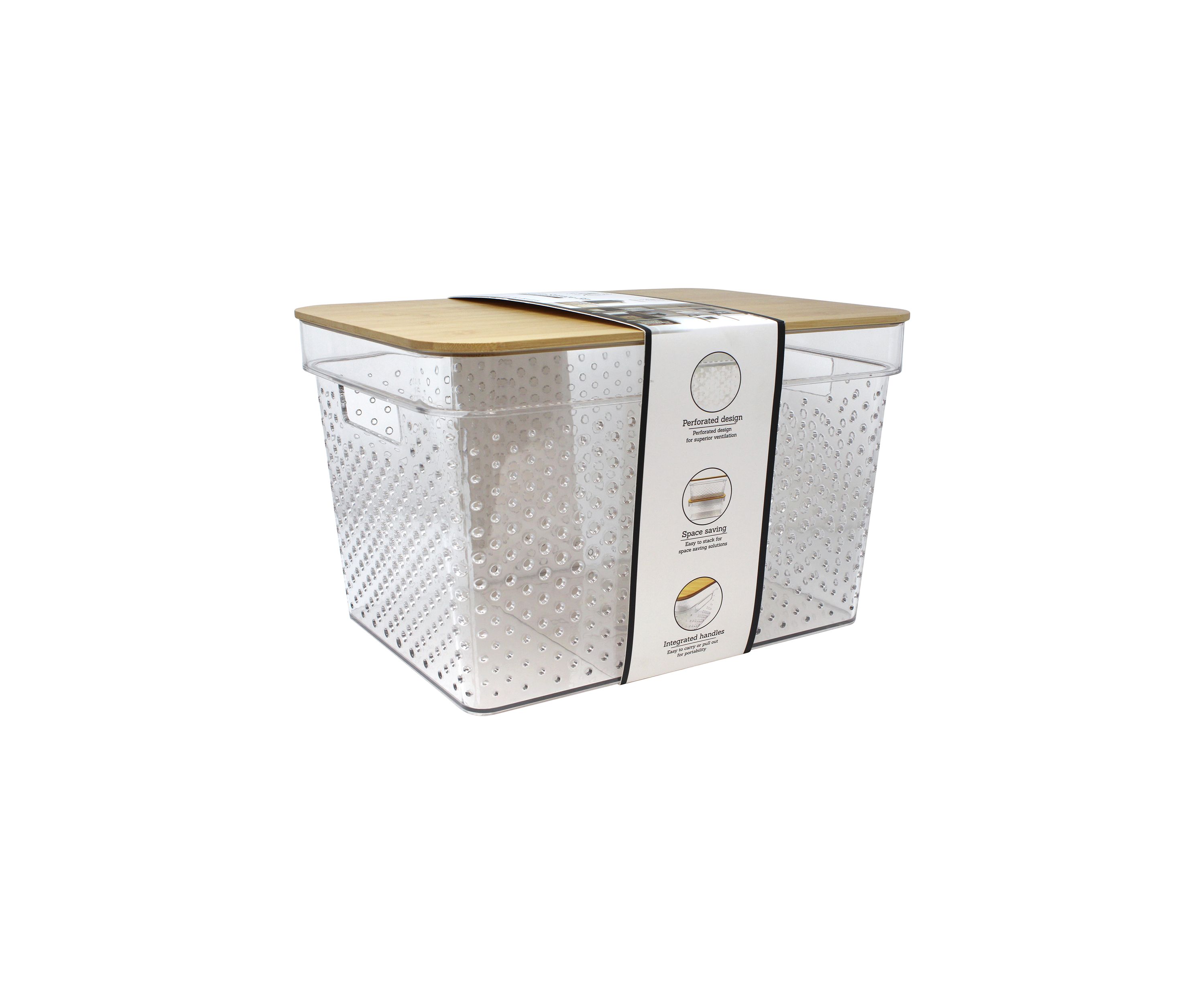 Large Plastic Storage Bin with Bamboo Lid 