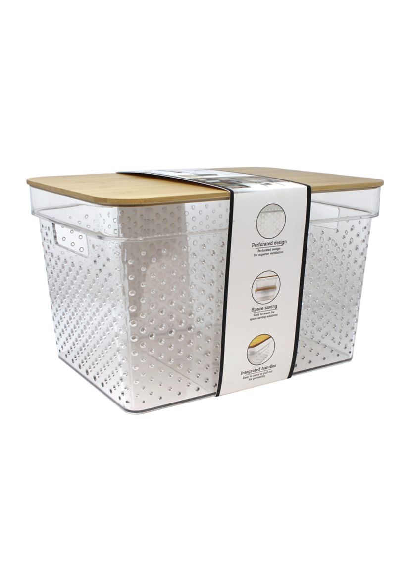 Large Plastic Storage Bin with Bamboo Lid 