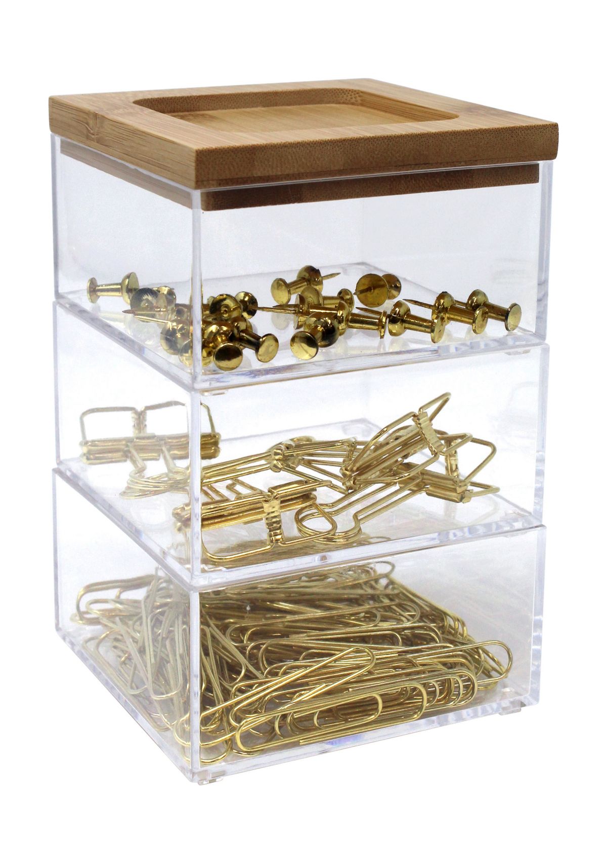 HERITAGE 3PC PUSH PIN, BINDER, PAPER CLIP CLR W BAMBOO LID:No Size:Bamboo
