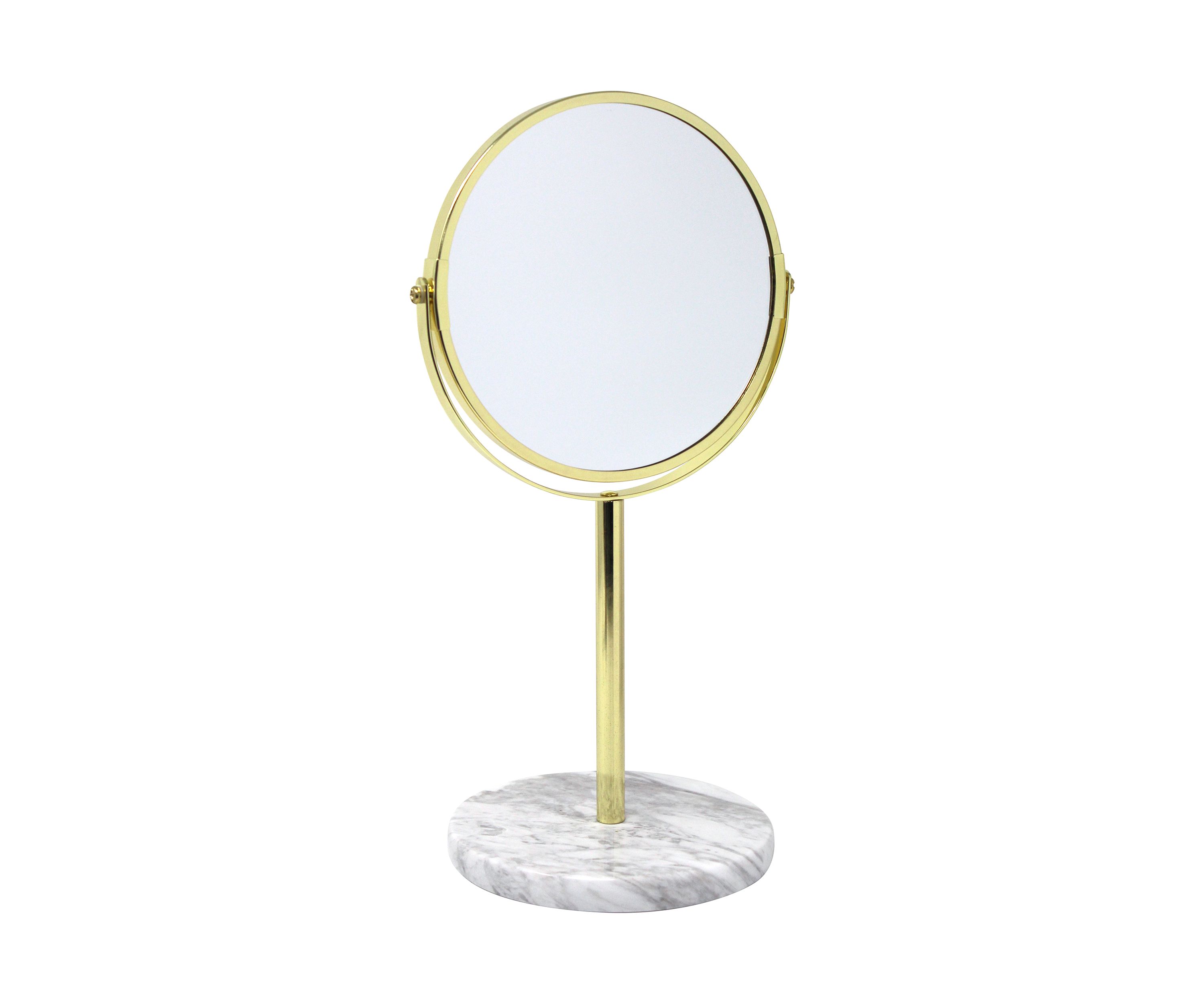 Steel Round Mirror with Marble Base