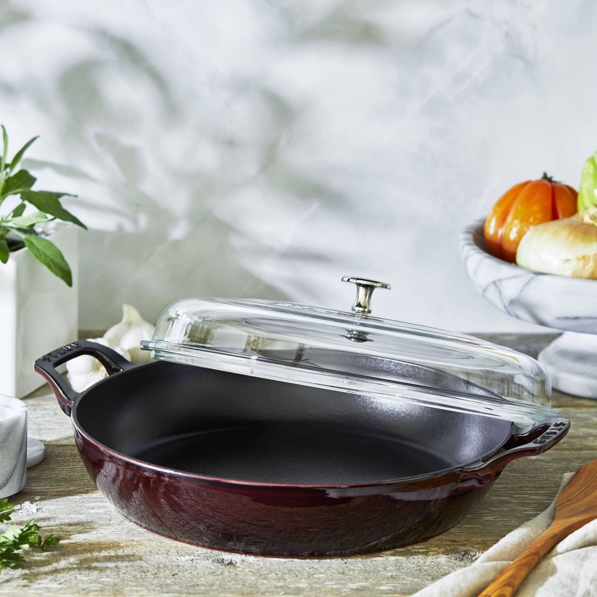 3.5qt Cast Iron Braiser w/ Glass Lid Grenadine