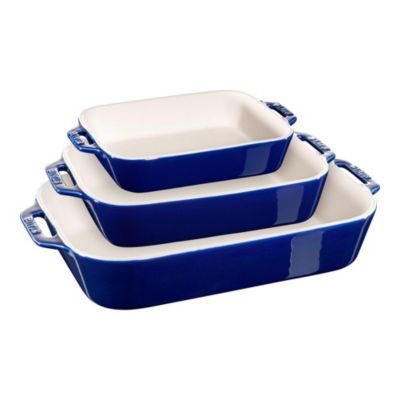 Staub 3pc Ceramic Rectangular Baking Dish Set Dark Blue