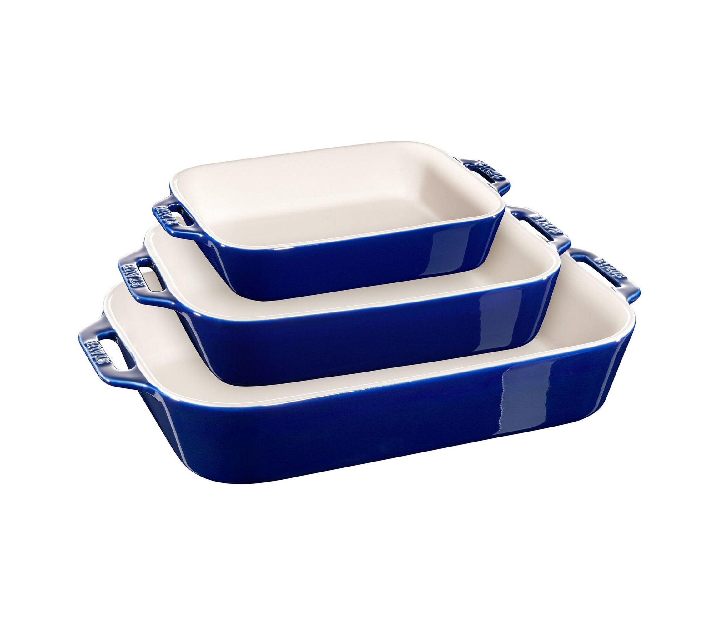 3pc Ceramic Rectangular Baking Dish Set Dark Blue