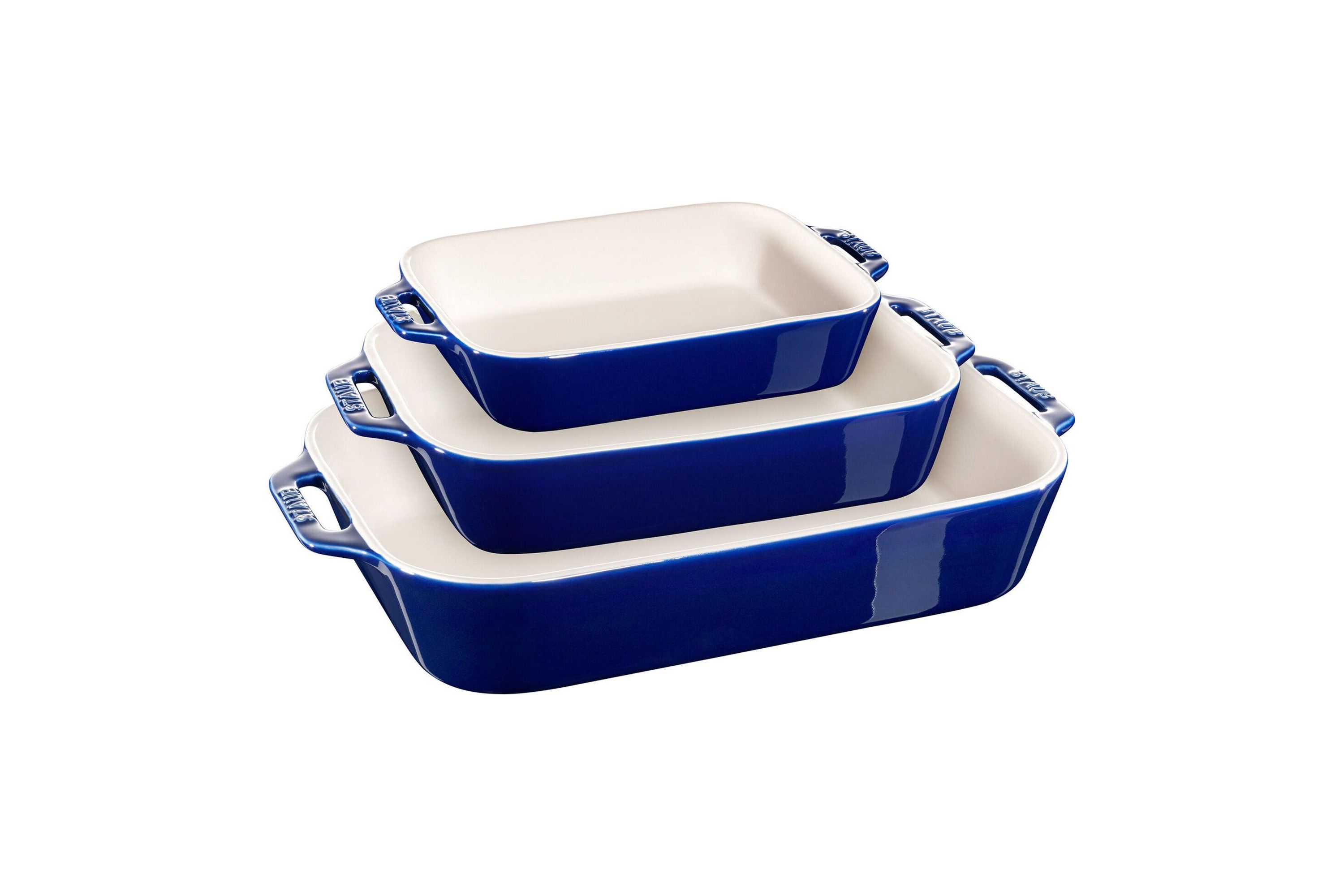 3pc Ceramic Rectangular Baking Dish Set Dark Blue