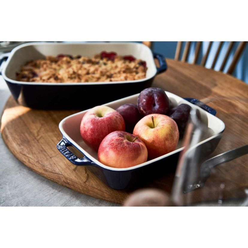 3pc Ceramic Rectangular Baking Dish Set Dark Blue