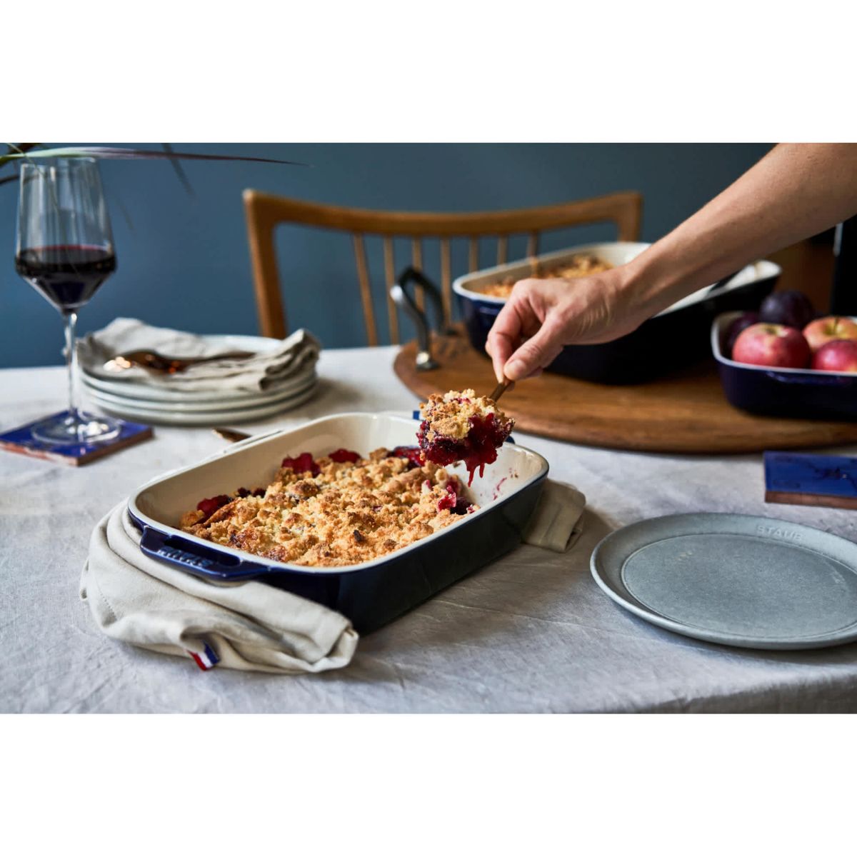 3pc Ceramic Rectangular Baking Dish Set Dark Blue