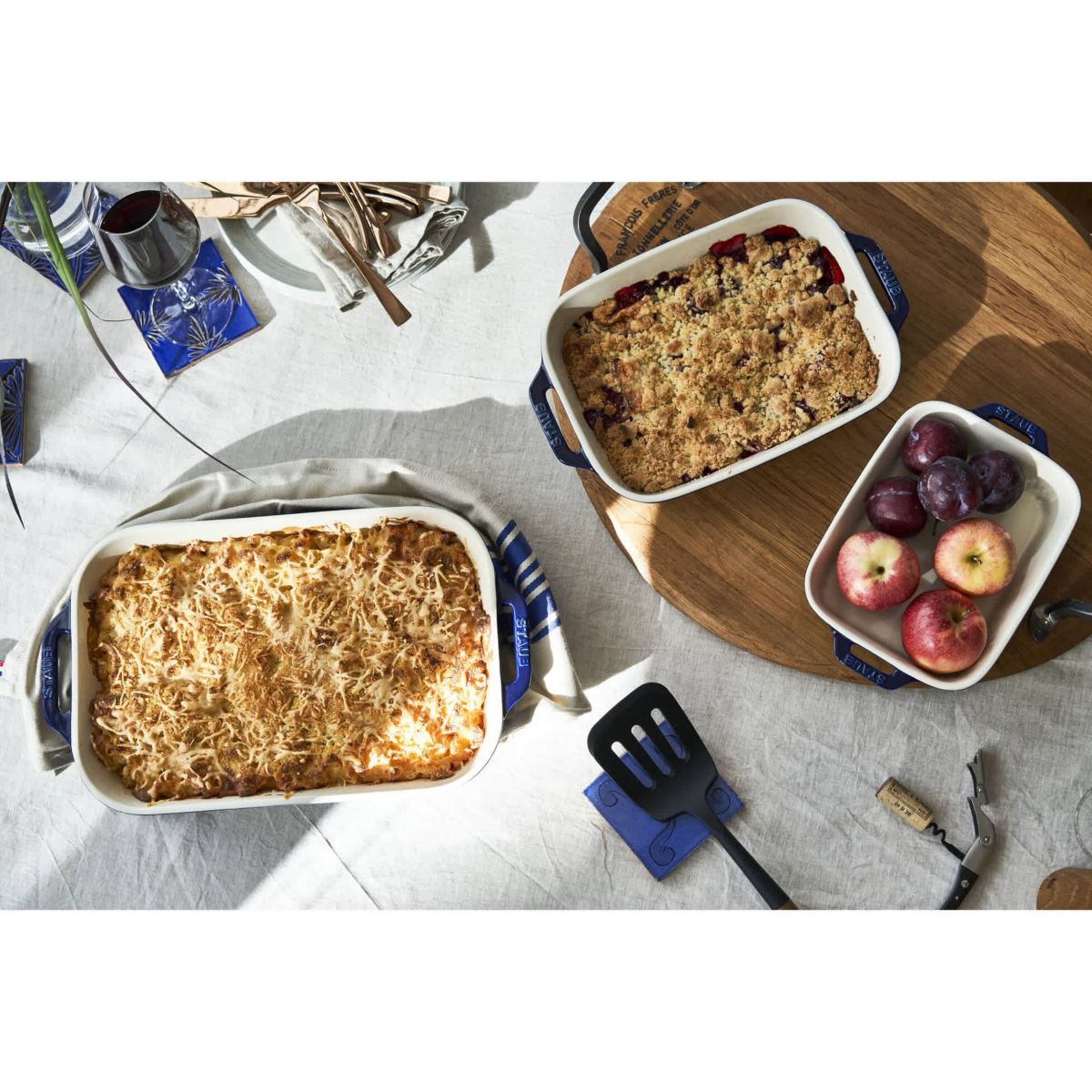 3pc Ceramic Rectangular Baking Dish Set Dark Blue