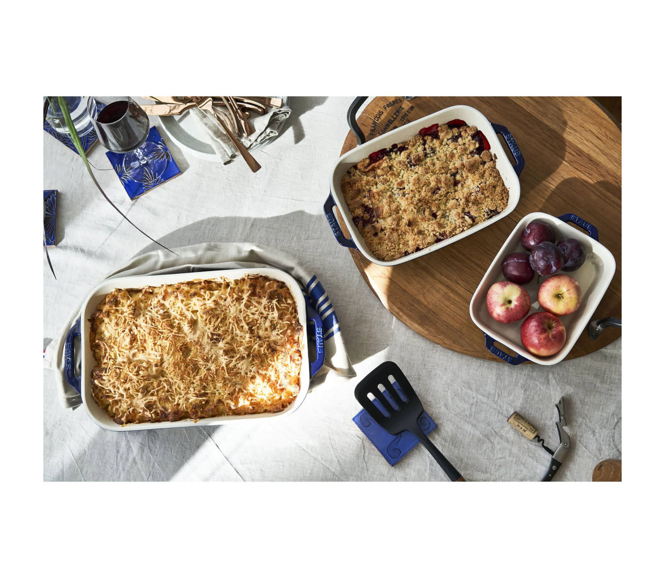 3pc Ceramic Rectangular Baking Dish Set Dark Blue