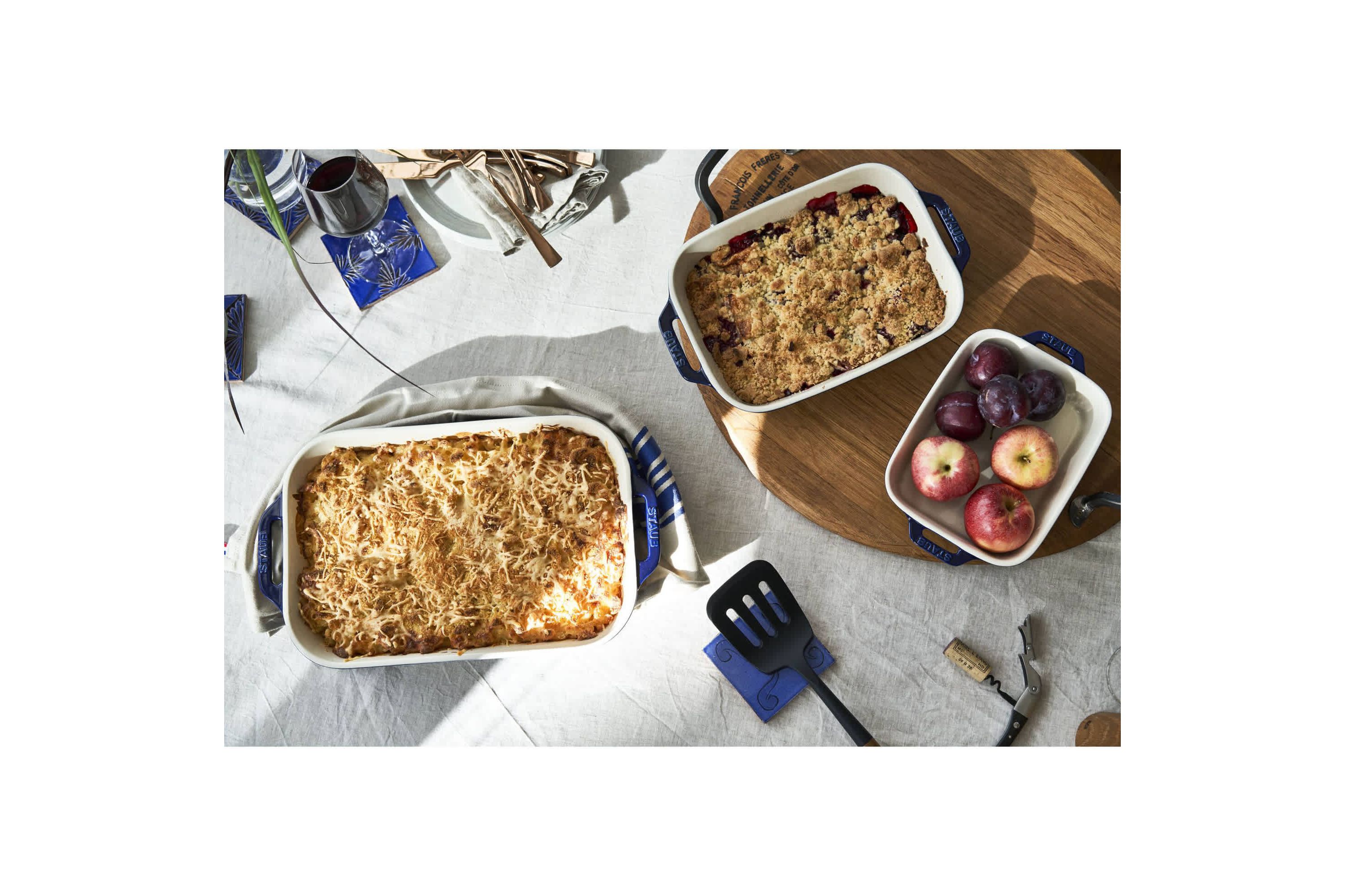 3pc Ceramic Rectangular Baking Dish Set Dark Blue