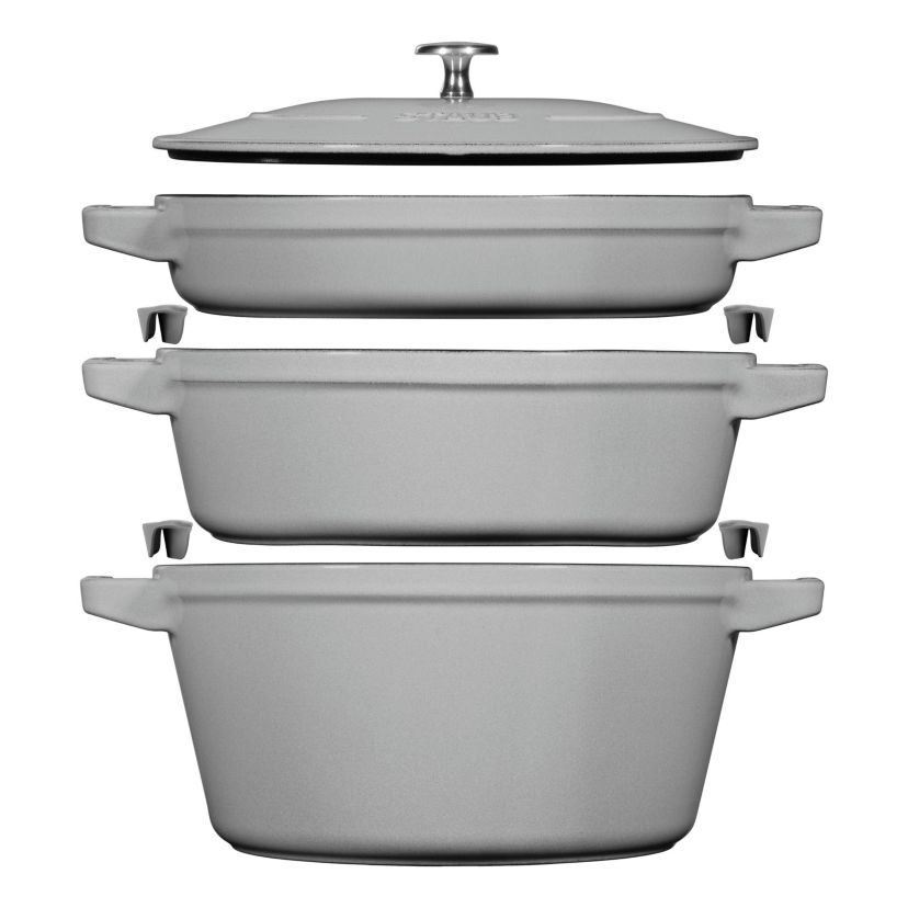 Staub 4pc Cast Iron Stackable Cookware Set Graphite Gray
