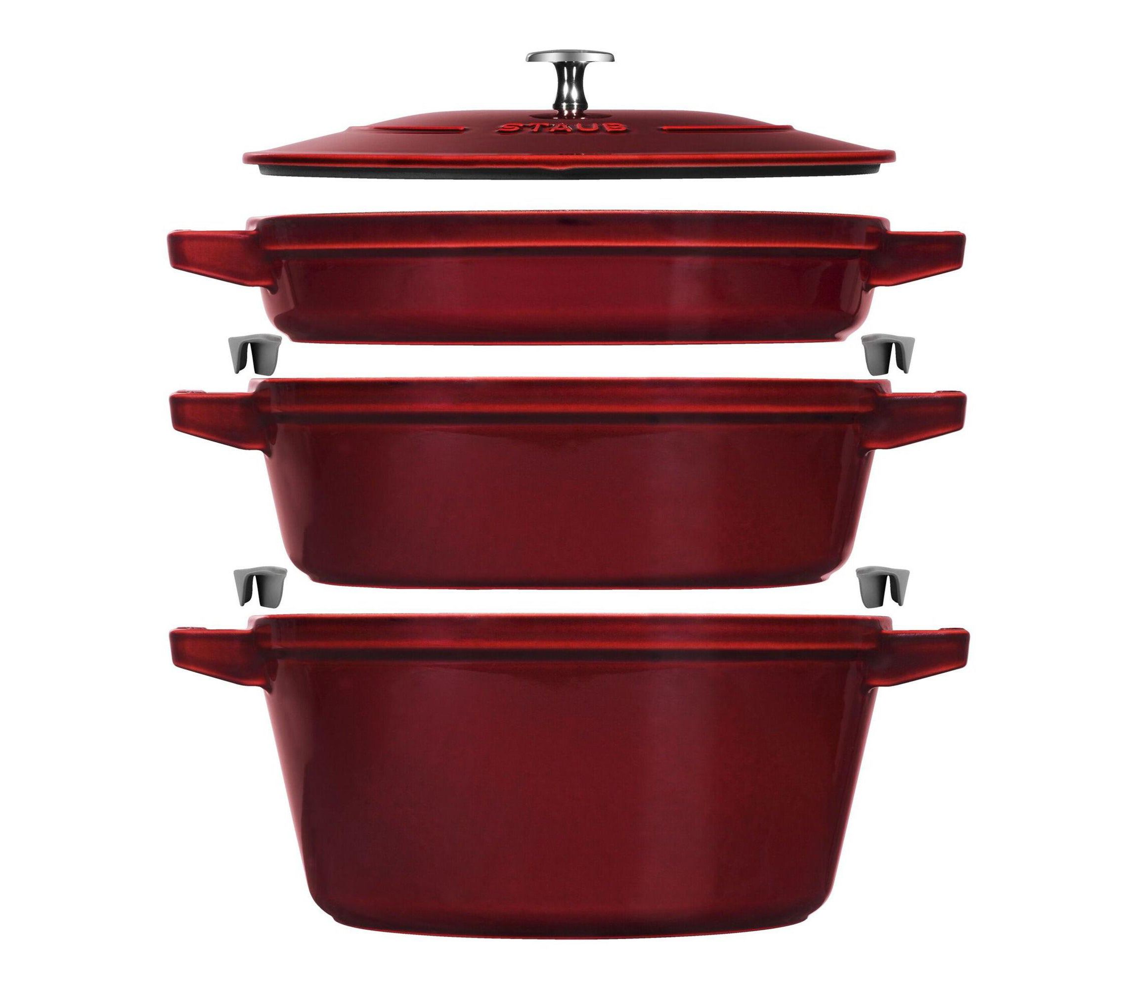4pc Cast Iron Stackable Cookware Set Grenadine