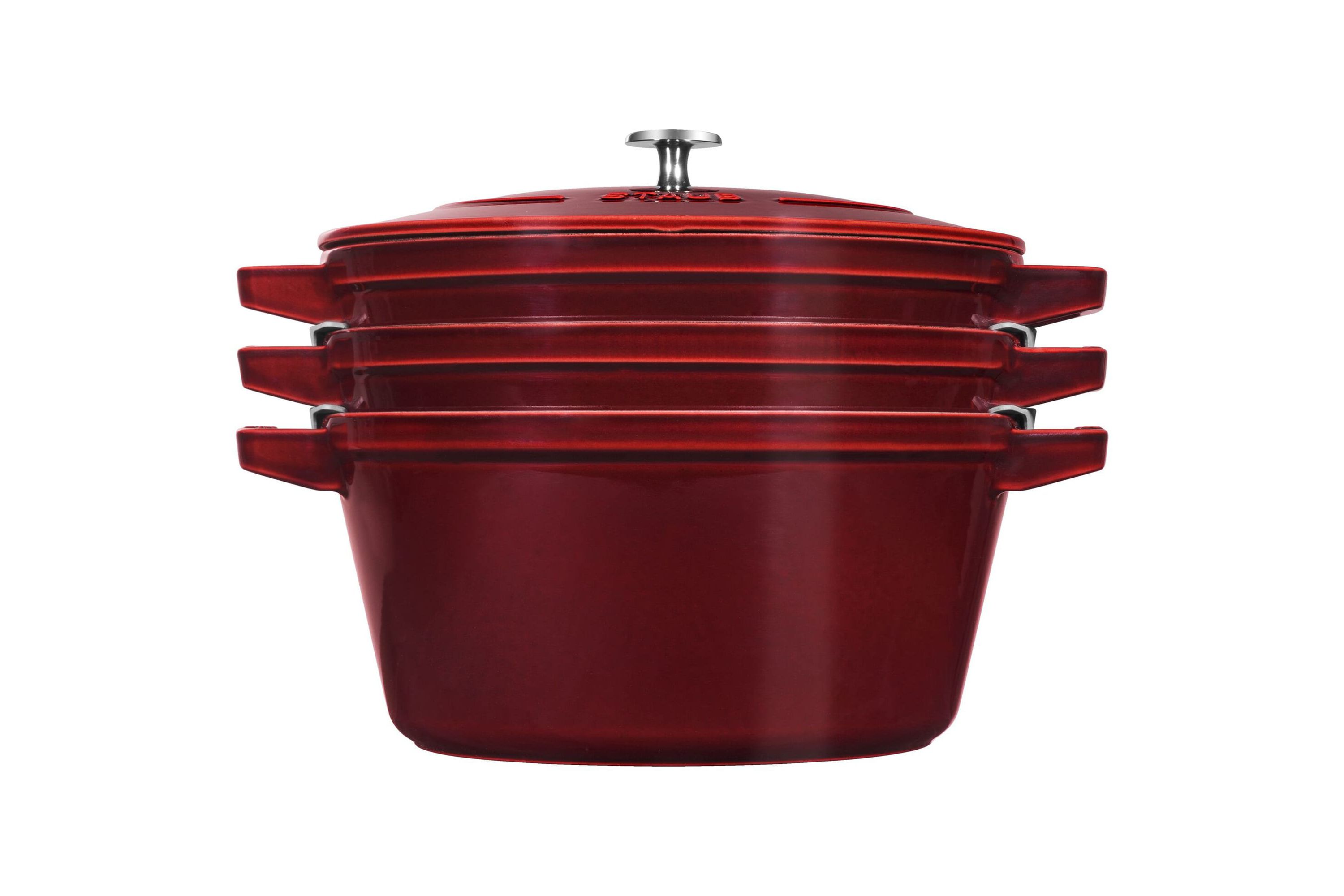 4pc Cast Iron Stackable Cookware Set Grenadine