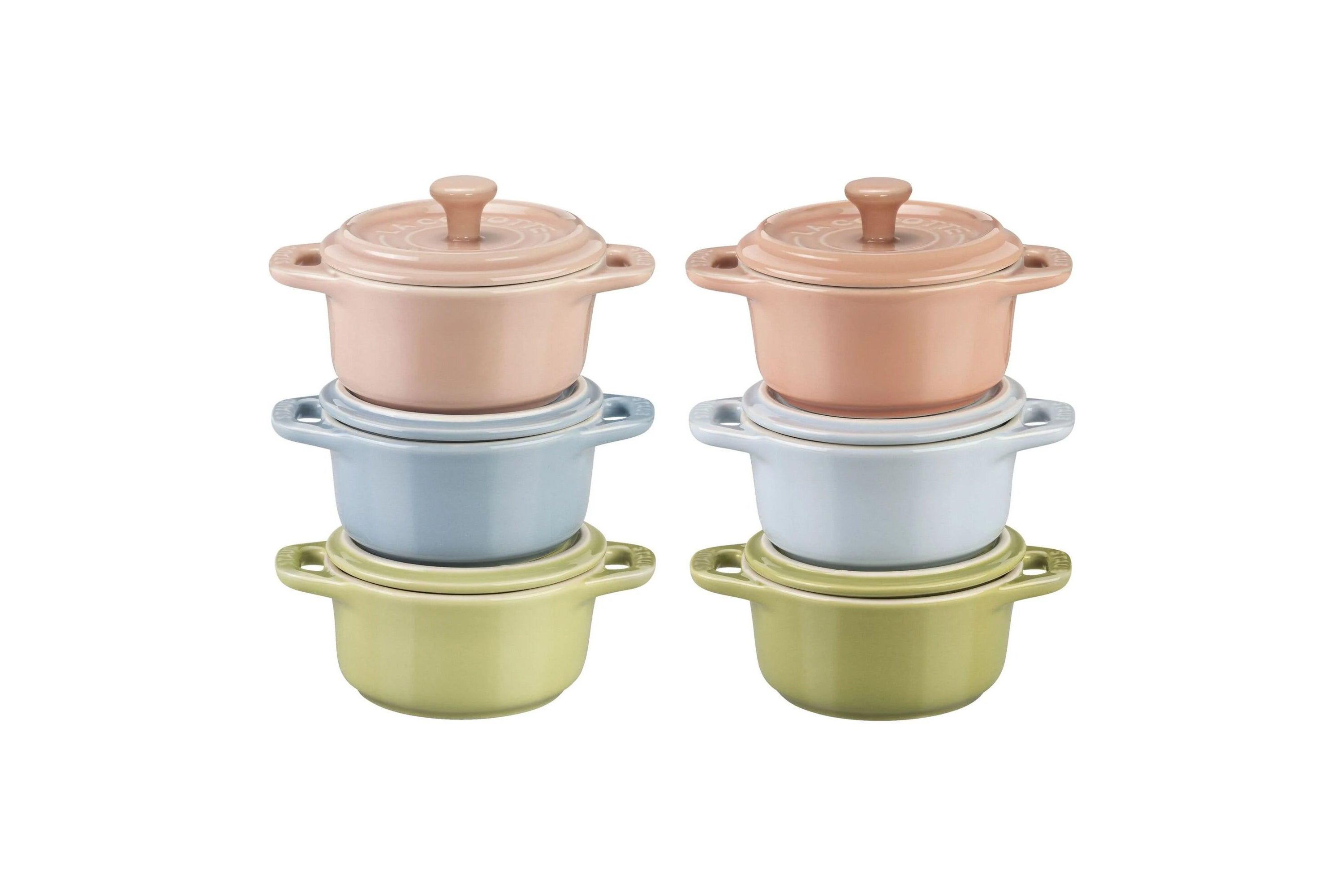6pc Ceramic Mini Round Cocotte Set Macaron Pastels