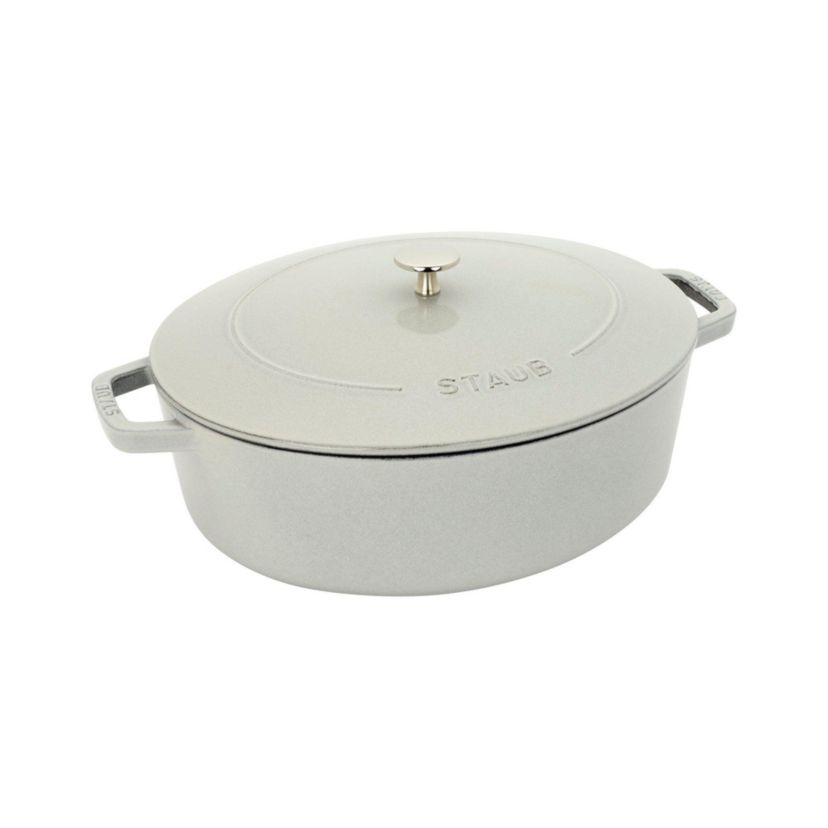 6.25qt Wide Oval Cast Iron Dutch Oven White Truffle