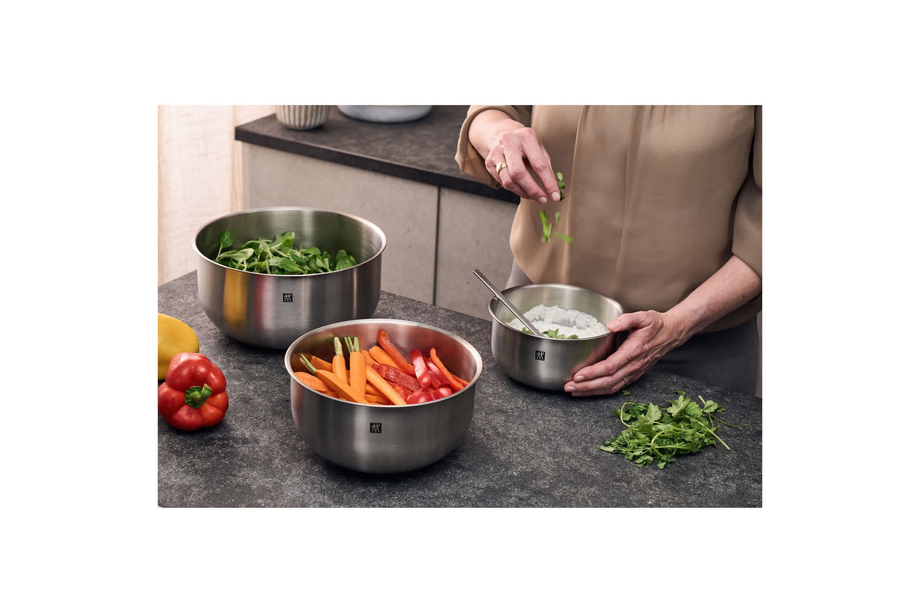 3pc Prep Stainless Steel Nesting Bowl Set Silver