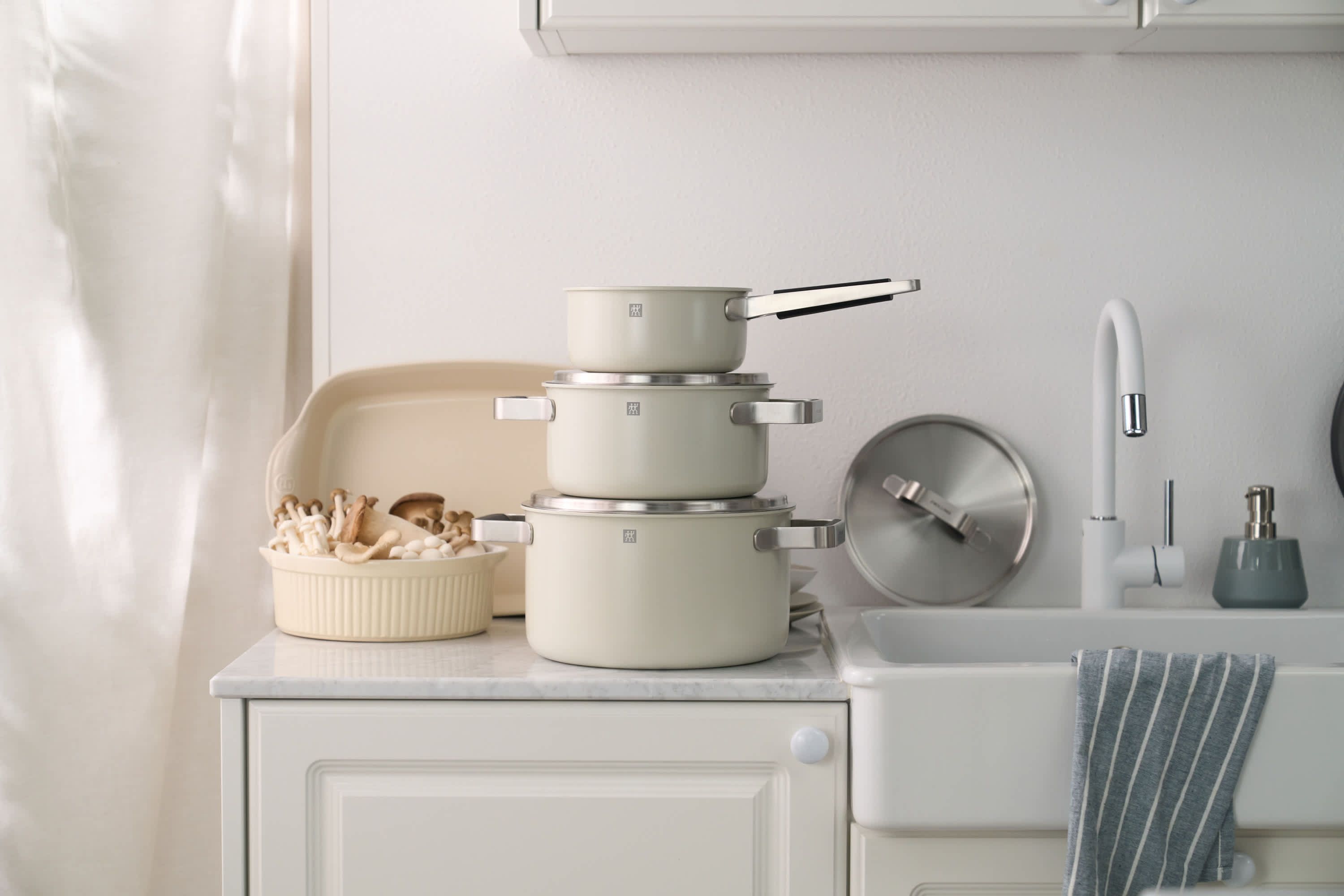 Pure 6pc Stainless Steel Pot Set Ivory White