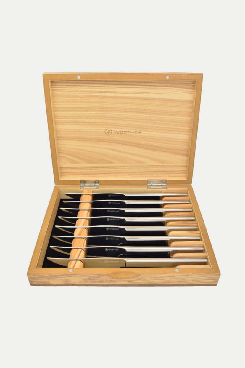Wusthof  - 8pc Stainless Steak Knife Set in Olivewood Presentation Box