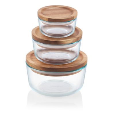 6pc Glass Storage Set w/ Wood Lids