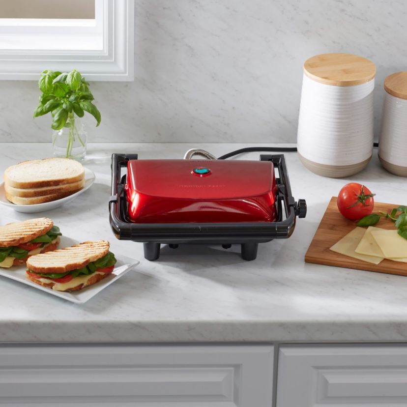 Panini Press Gourmet Sandwich Maker w/ Locking Lid Red