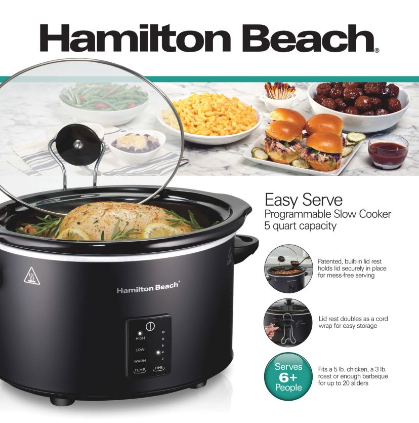 Easy Serve Programmable 5qt Slow Cooker Black