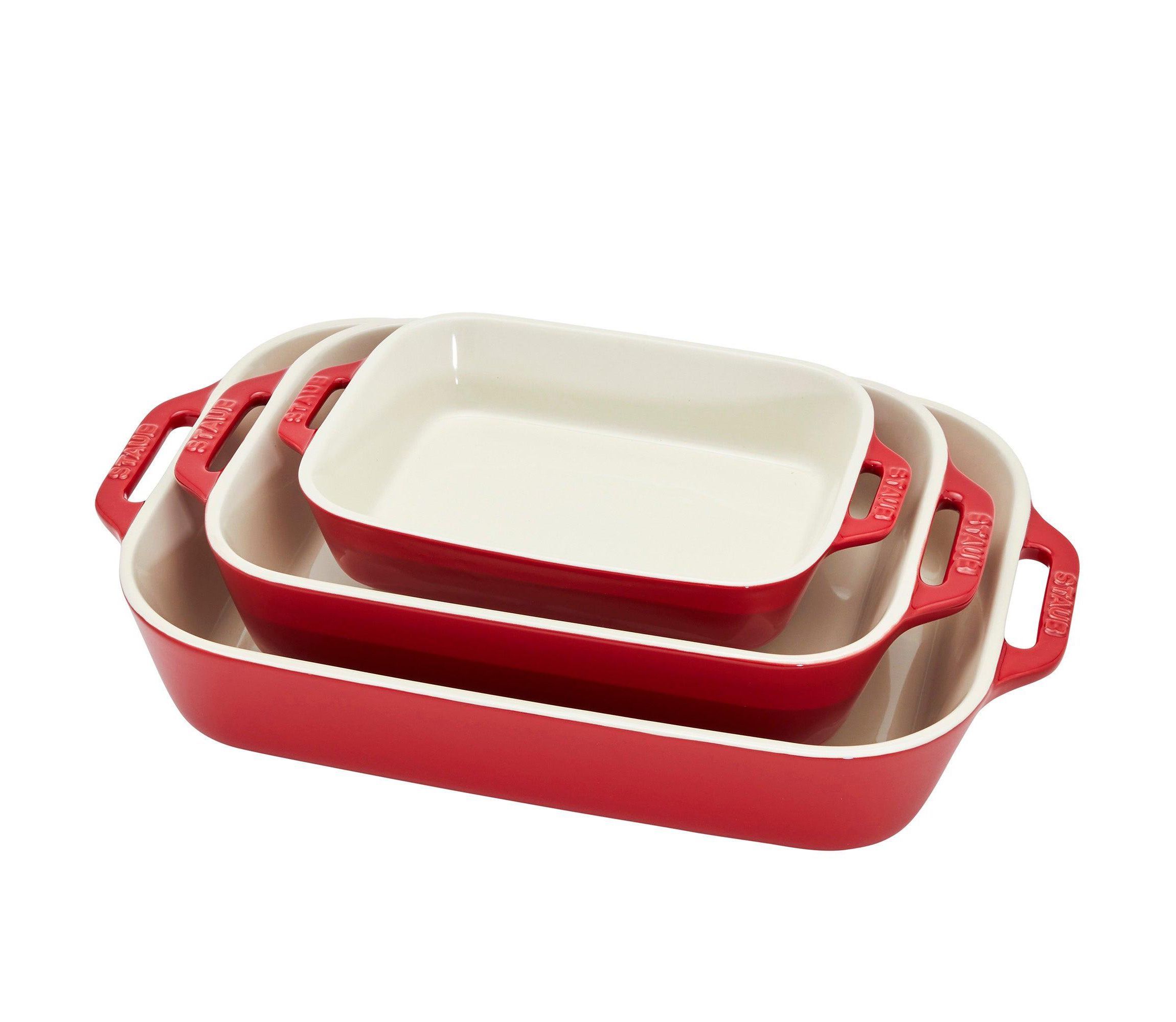 3pc Ceramic Rectangular Baking Dish Set Cherry