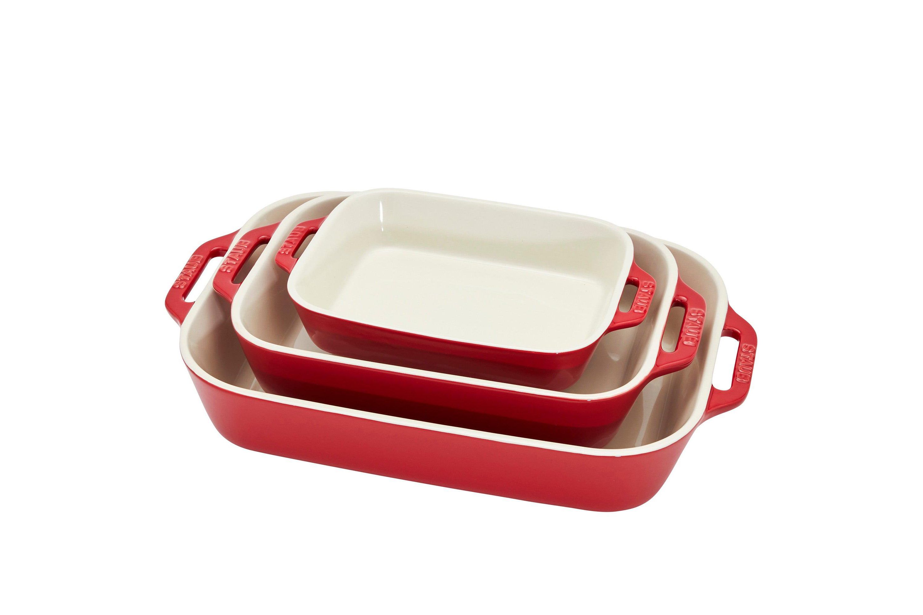 3pc Ceramic Rectangular Baking Dish Set Cherry