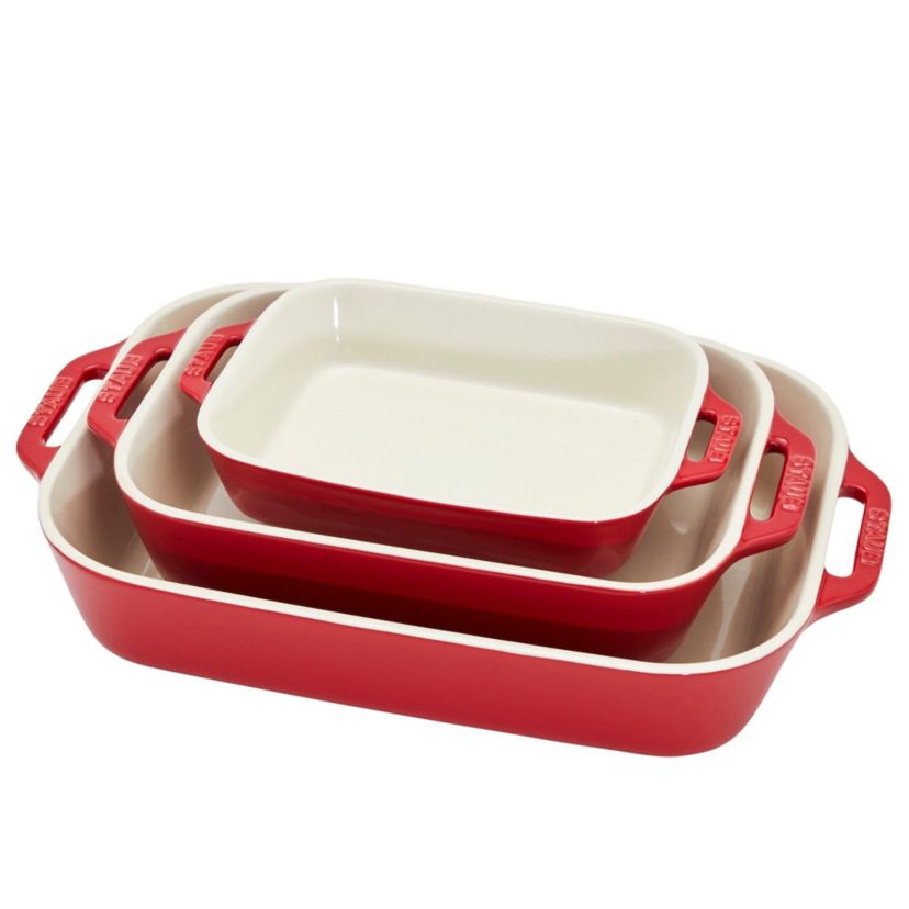 3pc Ceramic Rectangular Baking Dish Set Cherry