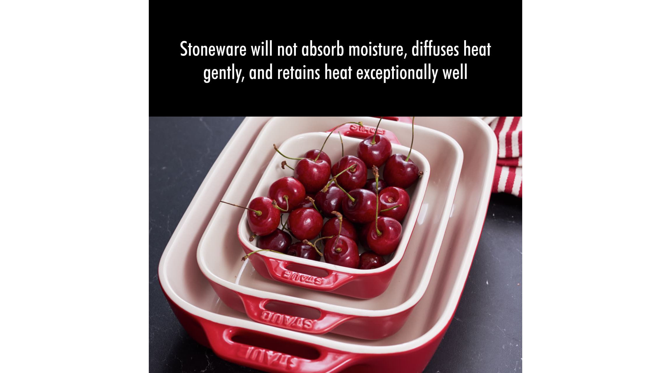3pc Ceramic Rectangular Baking Dish Set Cherry