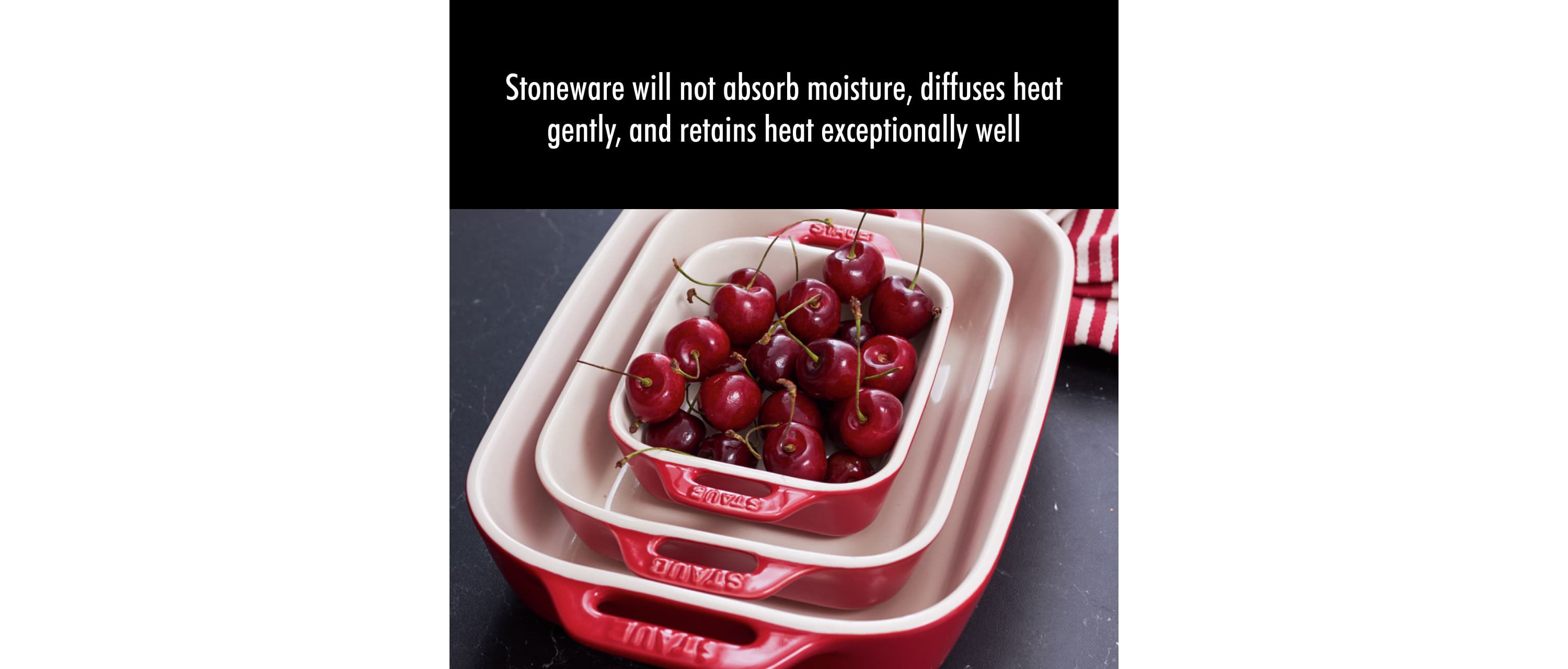 3pc Ceramic Rectangular Baking Dish Set Cherry