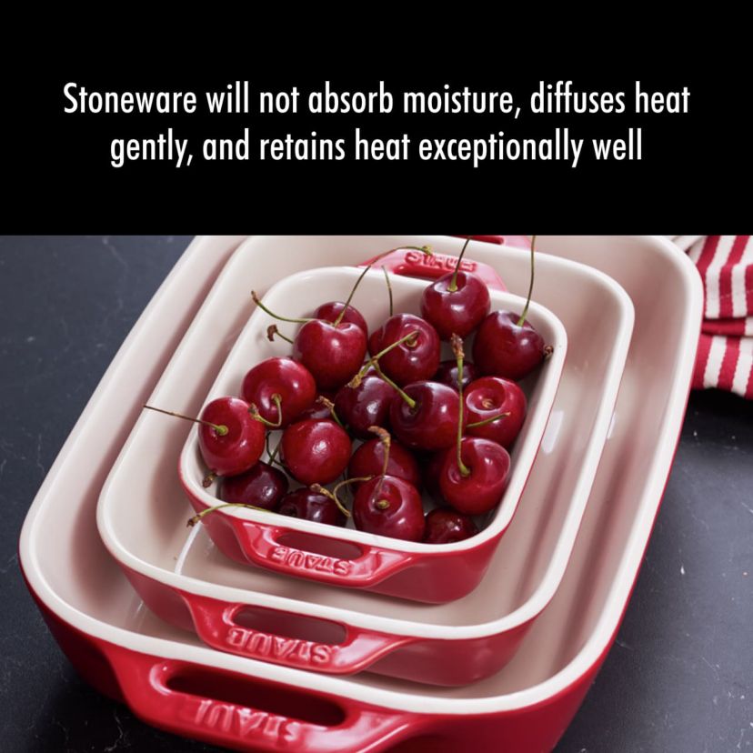 3pc Ceramic Rectangular Baking Dish Set Cherry