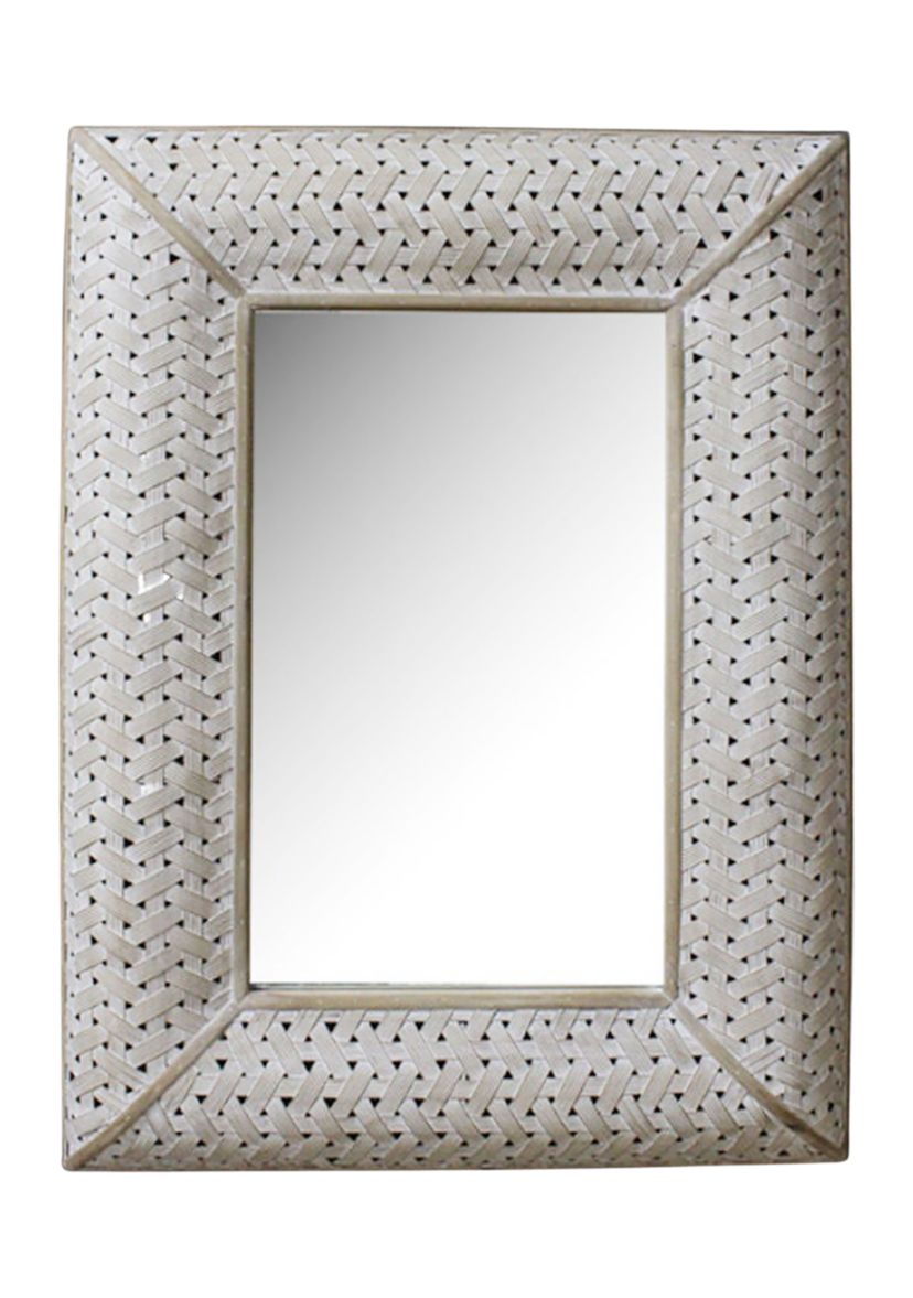 White Square Woven Mirror