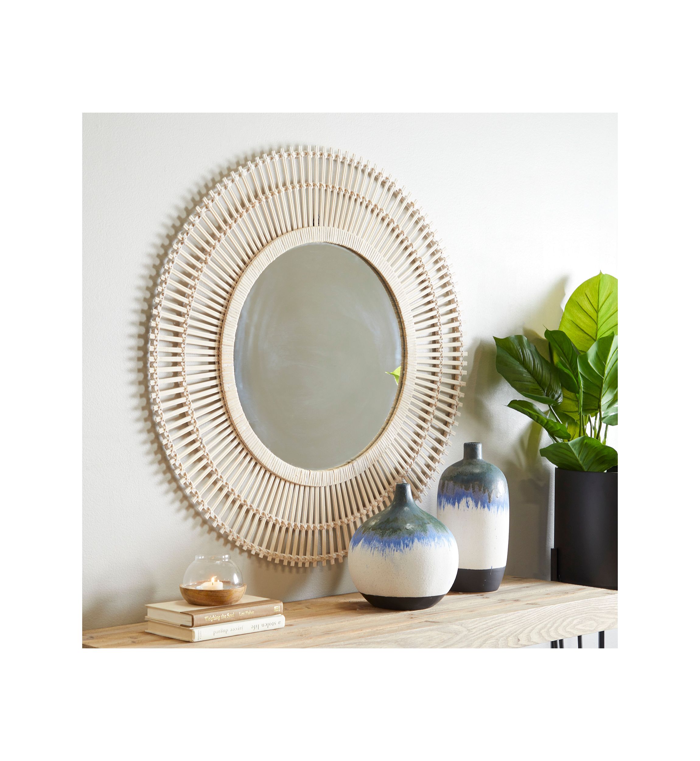 Bohemian Bamboo Wood Wall Mirror
