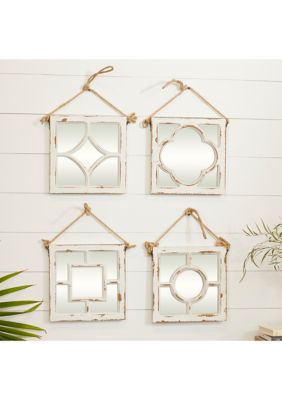 Vintage Wood Wall Mirror - Set of 4