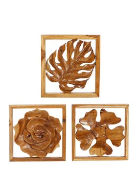 Contemporary Teak Wood Wall Decor - Set of 3