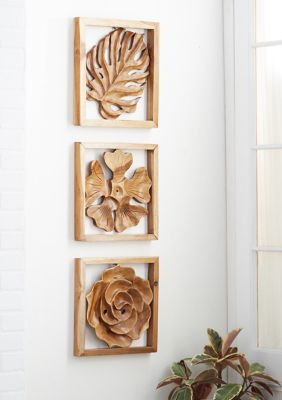 Contemporary Teak Wood Wall Decor - Set of 3