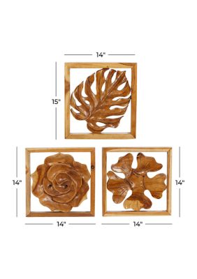 Contemporary Teak Wood Wall Decor - Set of 3