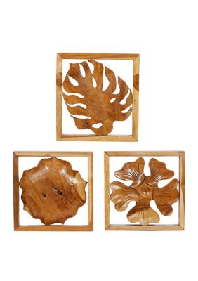 Contemporary Teak Wood Wall Decor - Set of 3