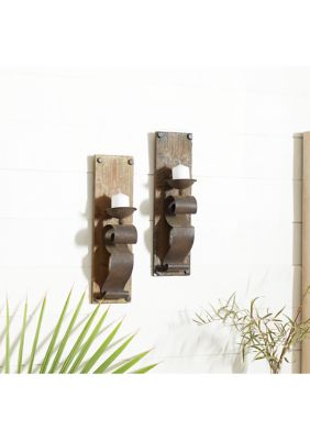 Rustic Wood Wall Sconce - Set of 2