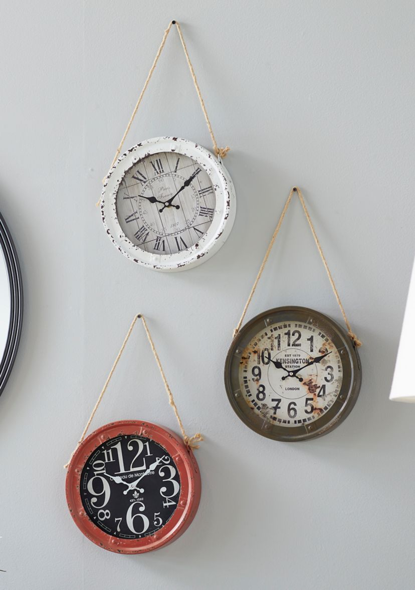 Vintage Metal Wall Clock - Set of 3